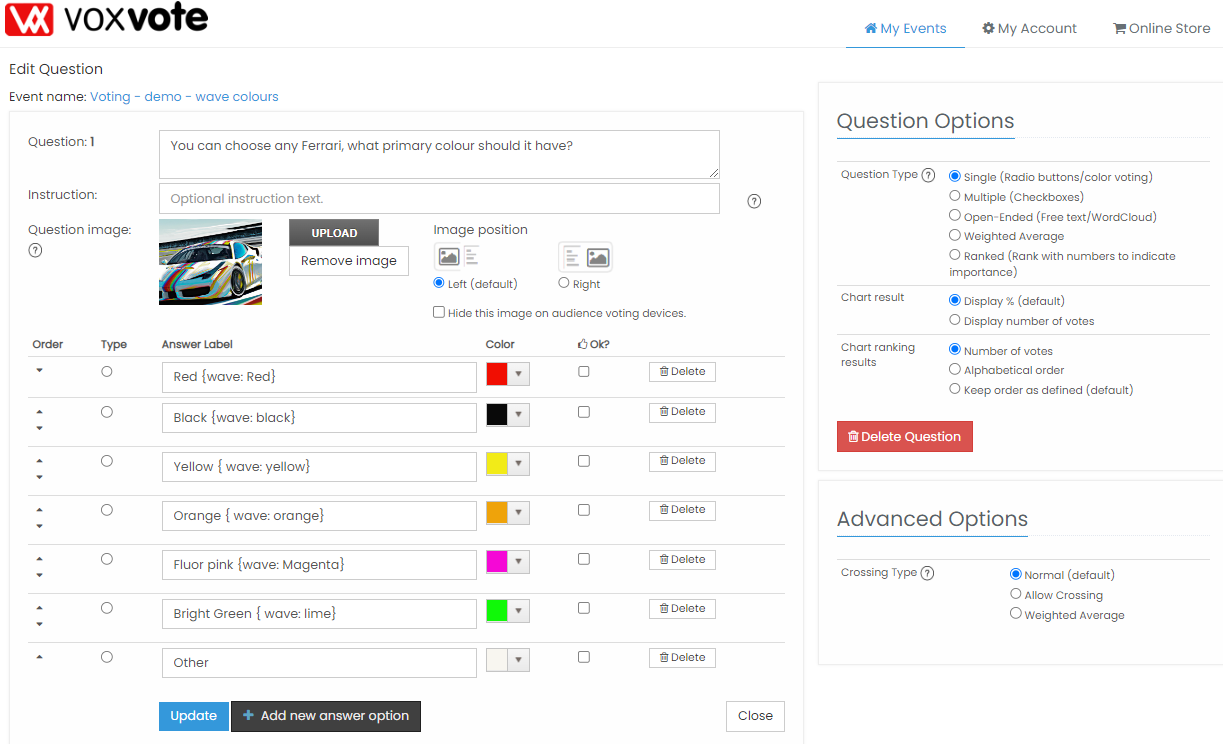 VoxVote set up wave colours -designer view